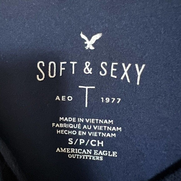 American Eagle Outfitters AEO Soft Sexy T-Shirt Blue Tie Dye Knots Long Slv Sz S - Picture 3 of 7